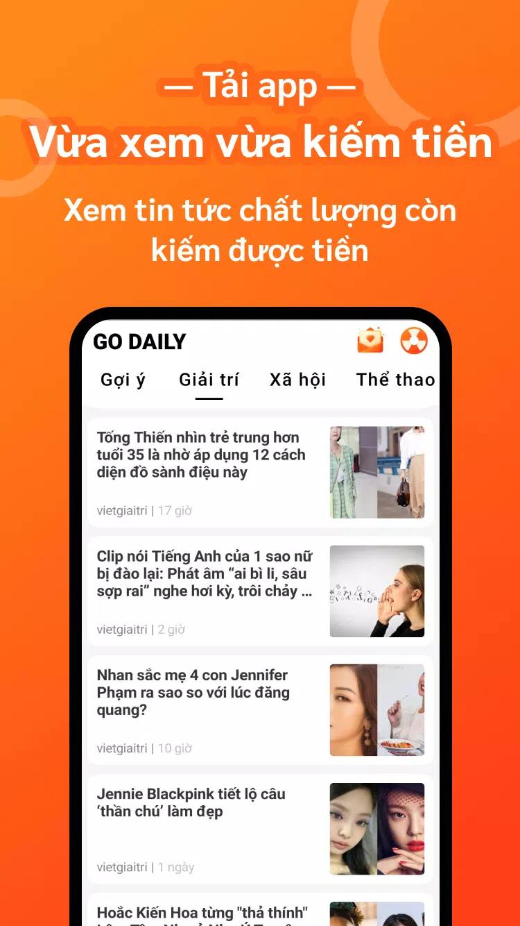 App đọc báo kiếm tiền miễn phí Go Daily app, min rút chỉ 1k
